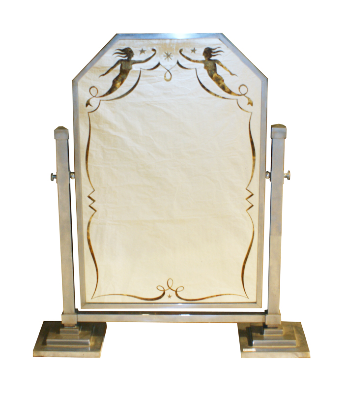 Max ingrand: Specchio con Vintage Da tavolo decorato sirene del XX Secolo Anni 40 Opera d'arte esemplare - Robertaebasta® Art Gallery opere d’arte esclusive.